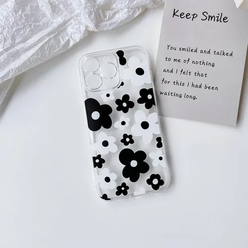 Vista 4 de Lovmooful Funda para iPhone 16 Pro, diseño floral transparente, flor negra