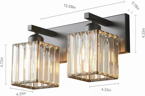 Vista 7 de Moderna lámpara de pared de tocador de baño de cristal negro de 2 luces Negro recto.