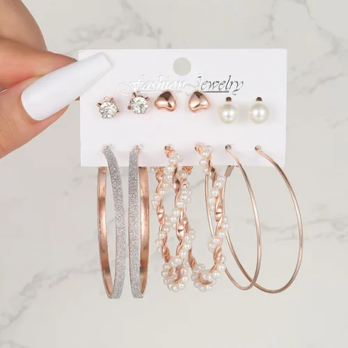 Vista 6 de Juego de 45 pares de aretes de aro dorados para niñas y mujeres, juego de aretes gruesos trenzados pequeños y grandes, aretes para mujer, paquete