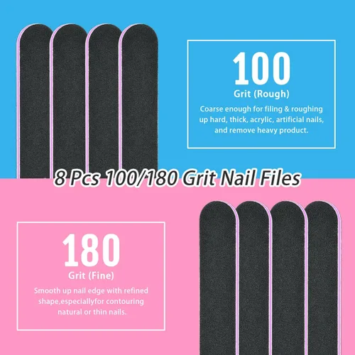 Vista 3 de TsMADDTs - Paquete de 20 limas de uñas de doble cara, lima de manicura de grano 100 180 para uñas artificiales acrílicas naturales para niñas