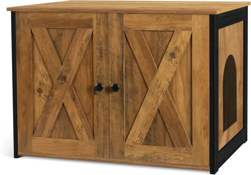 Vista 10 de Caja de arena para gatos Dwanton, mueble oculto para caja de arena para gatos, entrada reversible puede estar en el lado izquierdo o derecho, baño