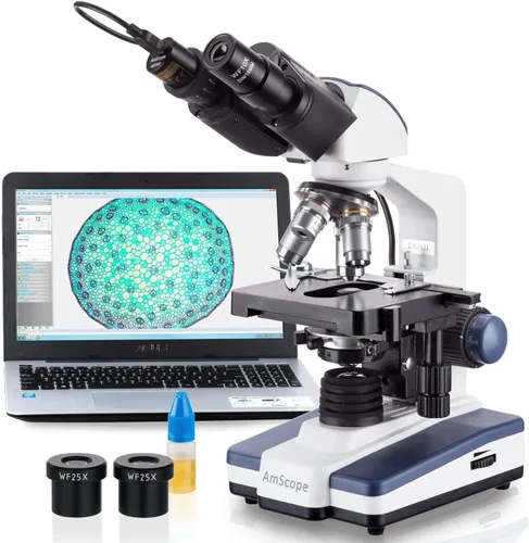 Vista 10 de AmScope B120C Siedentopf microscopio binocular compuesto, aumento de 40X-2000X, iluminación LED, condensador Abbe, plataforma mecánica de doble capa.