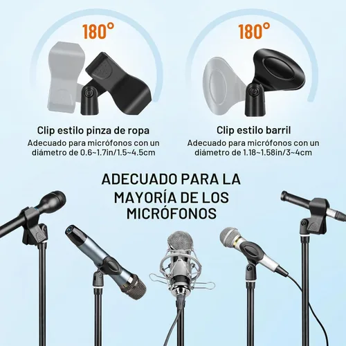 Vista 6 de CAHAYA Soporte para micrófono resistente súper resistente trípode universal con 2 clips para micrófonos, altura ajustable para micrófonos