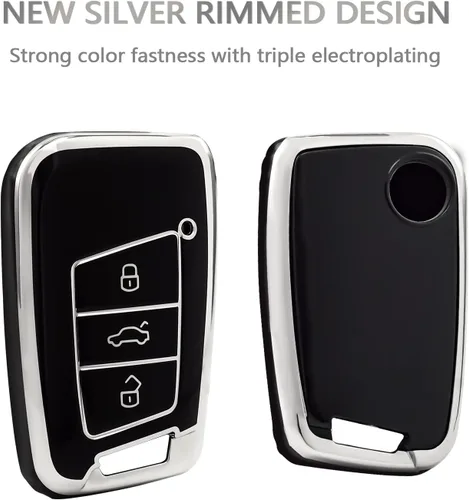 Vista 4 de OFFCURVE - Funda para llavero Volkswagen con carcasa de TPU suave, protector completo para llavero de 3 botones, compatible con Jetta, Beetle