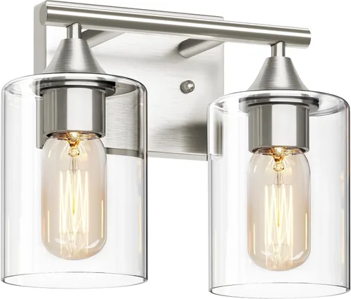 Vista 20 de Luces de Tocador Doradas para Baño, Accesorios de Iluminación de Baño de 2 Luces, Aplique de Pared de Latón Cepillado Dorado, Lámpara de Pared