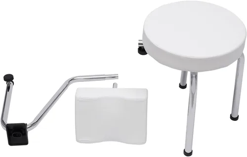Vista 9 de Silla de pedicura moderna, altura ajustable y longitud de hierro y PVC, para el hogar, spa, salón de belleza (blanco)