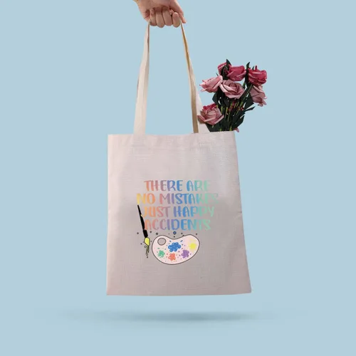 Vista 5 de BDPWSS Regalo para amantes del arte, no hay errores, solo accidentes felices, bolsa de mano inspiradora para estudiantes (sin errores TG), Blanco