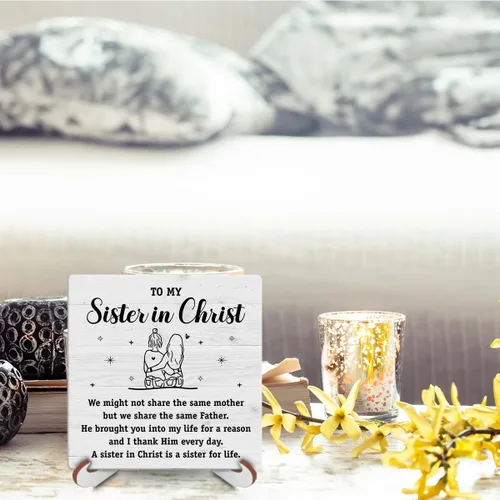 Vista 6 de Regalos para hermanas cristianas de hermanas a mi hermana en Cristo, decoración inspiradora de escritorio, letrero de madera, versículo