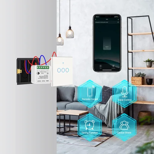 Vista 3 de Interruptor de luz inteligente WiFi compatible con Alexa/Google Home, control remoto/de voz por aplicación, modo DIY, función temporizador, control