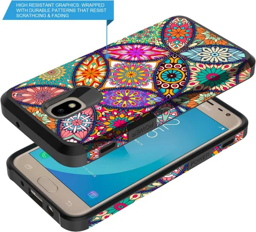 Vista 3 de Compatible con Samsung Galaxy J7, funda híbrida gráfica colorida armadura para SM-J737 (mandala colorido)