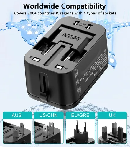 Vista 3 de Adaptador de enchufe de viaje europeo, regleta de viaje para Estados Unidos a la UE Francia Alemania Islandia España Italia, adaptador de corriente