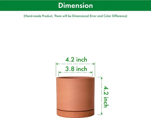 Vista 3 de D'vine Dev Maceta de Terracota Extra Pequeña de 4 Pulgadas con Orificio de Drenaje y Platillo, Maceta Cilíndrica Redonda para Plantas