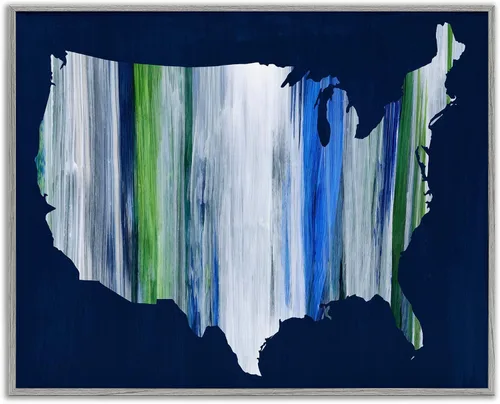 Vista 13 de Stupell Industries Arte de pared con marco abstracto de rayas de Estados Unidos de América, 14 x 11, azul Blanco costero (Texturado)