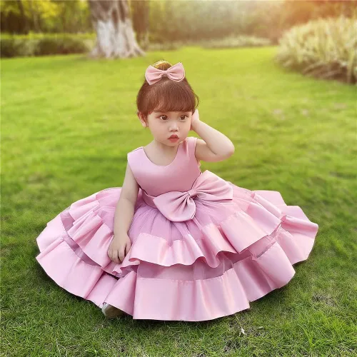 Vista 5 de 3M-6T Vestido de Concurso con Volantes de Encaje sin Espalda para Bebé Niña Vestido Tutú para Niña Pequeña Vestidos de Fiesta de Tul con Flores