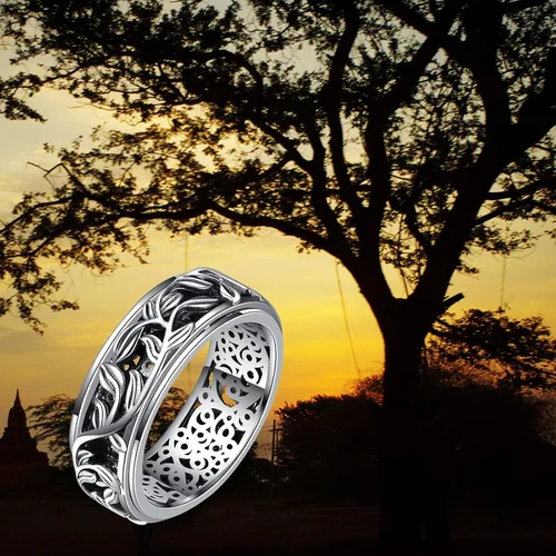 Vista 5 de YAFEINI Fidget Ring Sterling Silver Anxiety Ring Filigree LeavesHeartbeat Anxiety Ring semicolon Spinner Band Ring Spinner Ring Relieving Stress