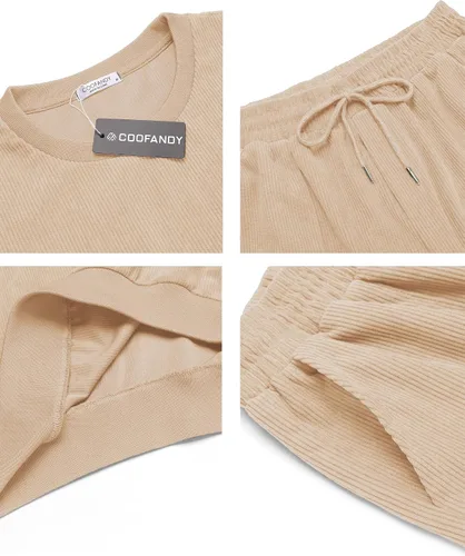 Vista 5 de COOFANDY Conjunto deportivo de 2 piezas para hombre, sudadera de manga larga, sin botones, para deportes, casual, fitness, trotar