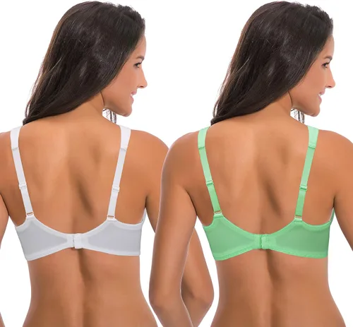 Vista 2 de Curve Muse Brasier de encaje sin forro para mujer, talla grande, con tirantes de cojín, 2 unidades, Multicolorido