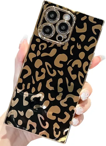 Vista 23 de Elegante Compatible con iPhone 12 Funda de Borde Rectangular, Lindo Patrón de Leopardo de Lujo Funda con Plateado Protector de Cámara TPU Suave A