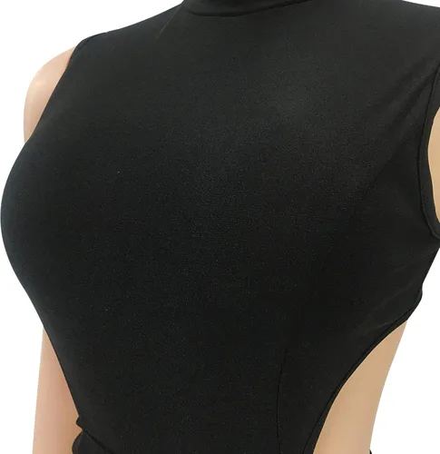Vista 5 de Zoctuo - Overol sexy para mujer, sin mangas, con cuello halter, para fiesta, club, conjunto de 2 piezas, tiro alto, pantalones huecos