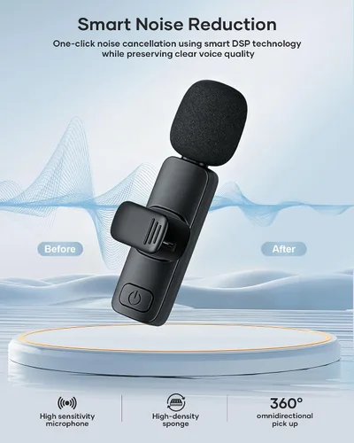 Vista 6 de Paquete de 2 micrófonos de solapa inalámbricos para iPhone, iPad y teléfono Android, micrófono de solapa Plug and Play, micrófono inalámbrico
