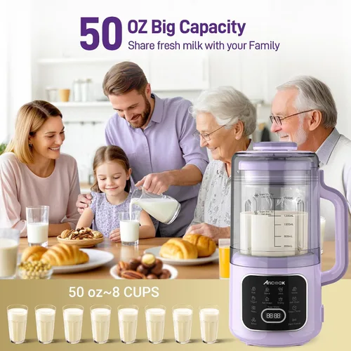 Vista 8 de 11 en 1 máquina de leche de nueces, máquina de leche de soja de 50 onzas con autolimpieza Almond Milk, Oat, Soy, Yogurt, Juice, Ultra-Quiet
