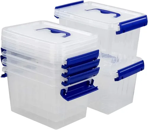 Vista 11 de Paquete de 4 cajas de almacenamiento de plástico de 10 L, caja de almacenamiento transparente con tapa Secure Side Buckle Latches, Dustproof Lid