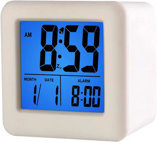 Vista 12 de Plumeet Reloj despertador digital para niños con repetición y luz nocturna blanca, reloj despertador de viaje de fácil configuración, hora, fecha