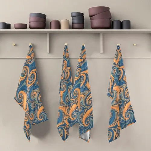 Vista 5 de Retro Swirls - Juego de 6 paños de cocina absorbentes de 28 x 18 pulgadas, color naranja y azul