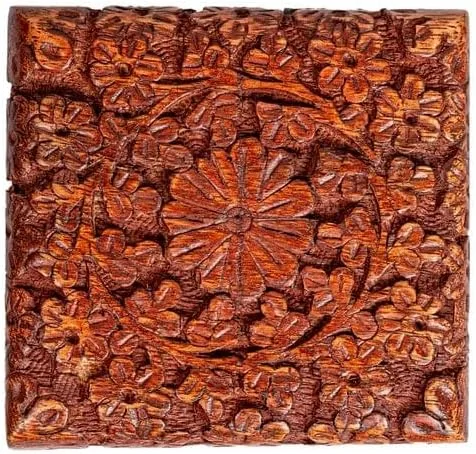 Vista 2 de SimbaKart - Hermosa talla floral hecha a mano, joyero de madera, organizador de almacenamiento, caja de tesoros, organizador de joyas, caja