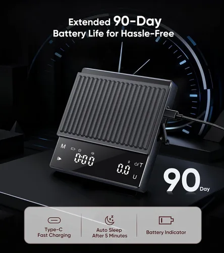 Vista 6 de Báscula de café recargable con temporizador, mini báscula de café expreso de 4.4 lbs/0.00 oz de alta precisión para café expreso y café, báscula