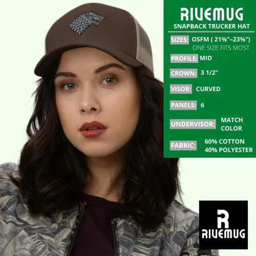 Vista 5 de RIVEMUG House of Stark Gorra de camionero Winter is Comming Wolf bordado de malla ajustable en la parte trasera