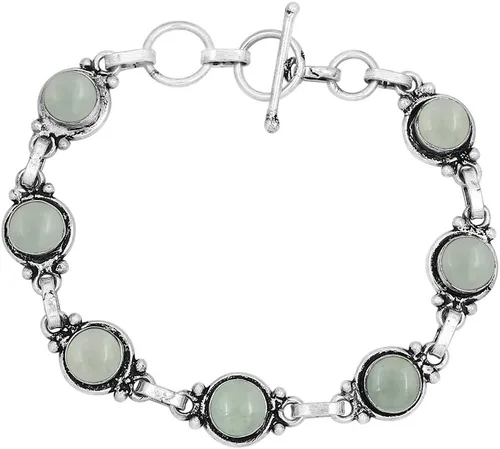 Vista 19 de Round Shape Natural & Synthetic Gemstones Silver Plated Bracelets for Women - Vintage Bohemian Style Handmade Birthstone Adjustable Link Bracelet