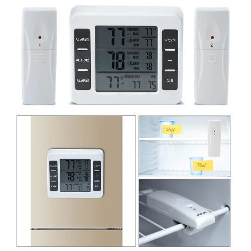 Vista 3 de Termómetro para nevera, termómetro digital para congelador, termómetro con 2 sensores y alarma acústica, congelador interior y exterior