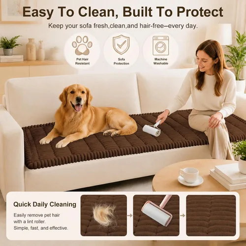 Vista 4 de decorUhome Funda de sofá para perros, funda antideslizante y mullida para sofá, para asiento, respaldo y reposabrazos, protector de sofá suave