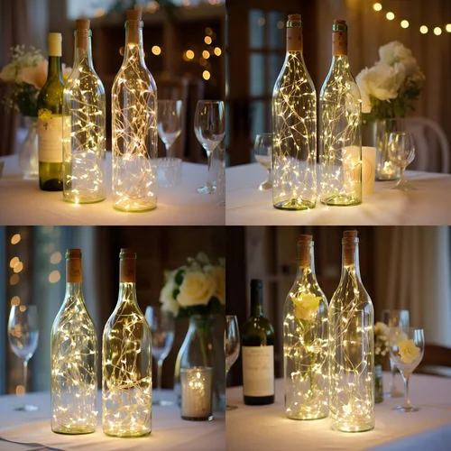 Vista 7 de Paquete de 20 luces para botellas de vino con corcho que funcionan con pilas, 20 luces LED de alambre plateado para botellas de licor, tarros