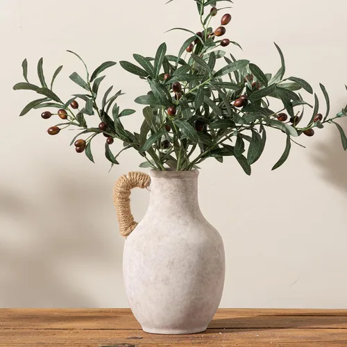 Vista 19 de Florero Grande para Decoración del Hogar - Jarrones de Mesa Rústicos de Granja de Cerámica de 12 Pulgadas de Alto con Asa, Decoración de Sala