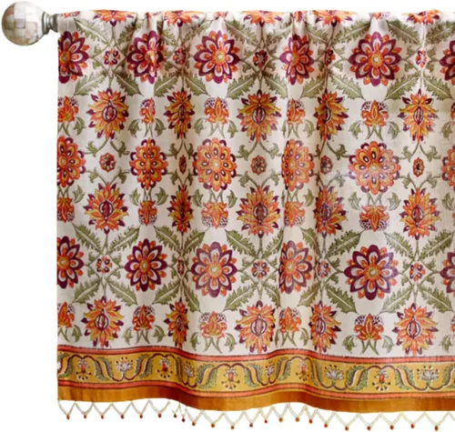 Vista 30 de Saffron Marigold Cortina de cenefa impresa a mano con ribete de cuentas, velo de novia blanco, perfecta para cocina, dormitorio, baño, comercio