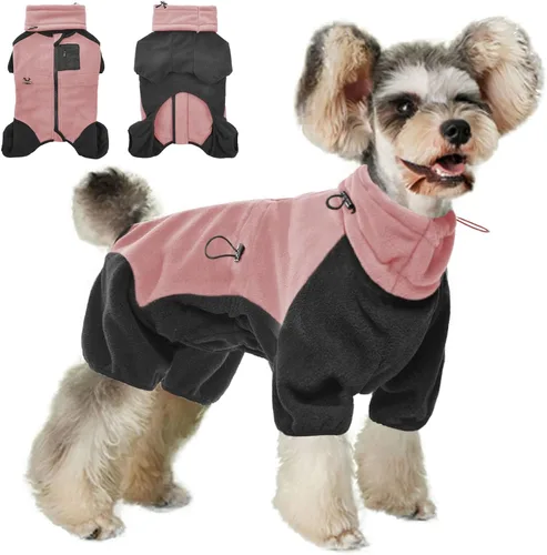 Vista 10 de DENTRUN - Abrigo de invierno para perros pequeños, chaqueta de forro polar cálido con cuello alto extraíble, suéter acogedor para cachorros en clima