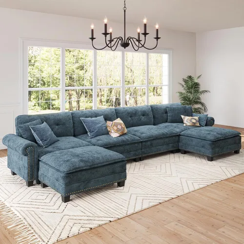 Vista 11 de Sofá modular de gran tamaño de 116 pulgadas en forma de L Azul polvoriento