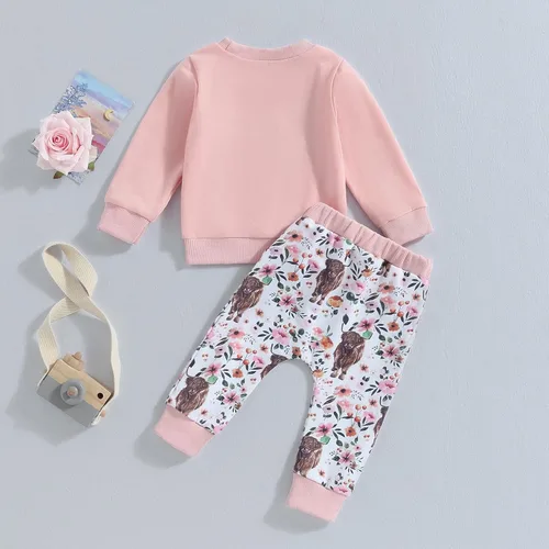 Vista 3 de Omkzanbi Western Baby Girl Boy - Sudadera retro para bebé, niña, niño, mamá, vaquera, pantalones deportivos de vaca de las tierras altas, traje