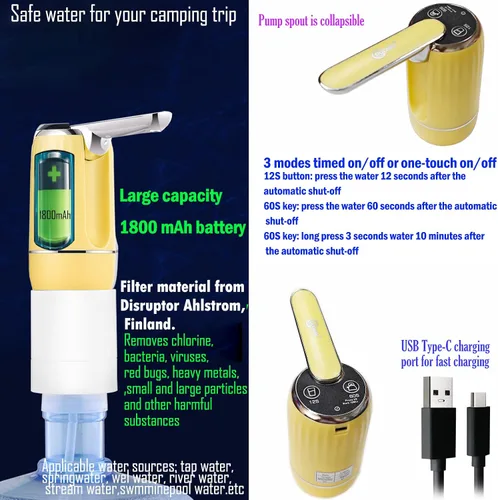 Vista 2 de CoolWAY Botella de agua eléctrica plegable de 2 a 5 galones con filtros reemplazables - Filtro de agua portátil para camping, al aire libre, hogar