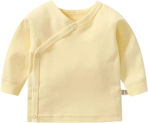 Vista 13 de HAOLUKI Baby Long Sleeve Side-snap Cotton Shirt Unisex Newborn Girls Boys Kimono Tee Shirts Top