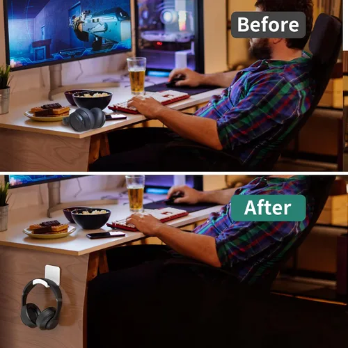 Vista 7 de HomeMount Soporte para auriculares, soporte adhesivo para colgar auriculares para juegos, soporte de escritorio para la mayoría de auriculares
