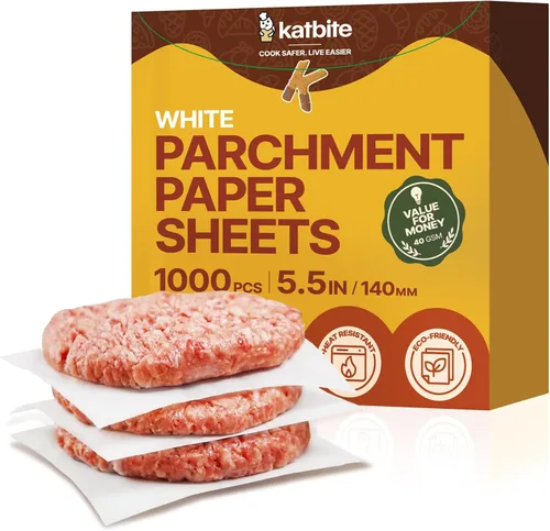 Vista 18 de Katbite Hamburger Patty Paper 300 unidades, hojas cuadradas de papel pergamino antiadherente de 4 x 4 pulgadas para hamburguesas, prensa