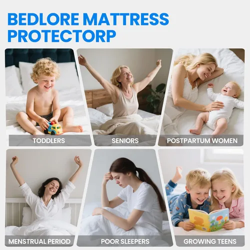 Vista 8 de Protector de colchón impermeable, protector de colchón individual ajustado hasta 16 pulgadas de profundidad, funda de colchón de cama suave