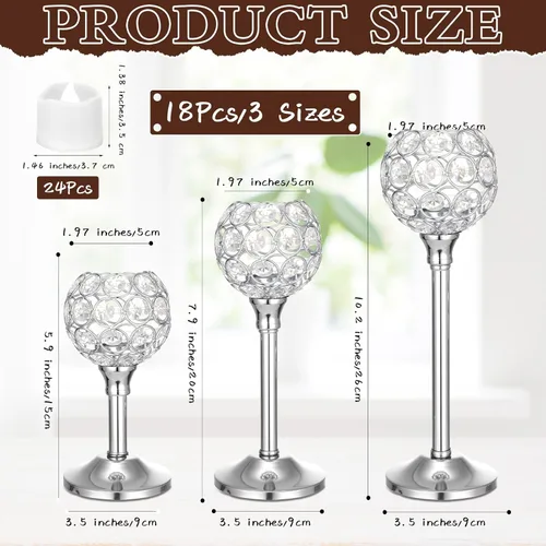Vista 4 de Hushee 42 portavelas de cristal con velas LED de té, velas decorativas a granel de 3 tamaños para centros de mesa, decoración del hogar de Navidad