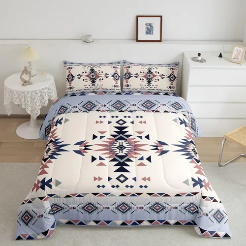 Vista 27 de Manfei Juego de edredón geométrico azteca, tamaño individual, juego de ropa de cama de cactus, vaquera occidental, decoración de habitación de niños