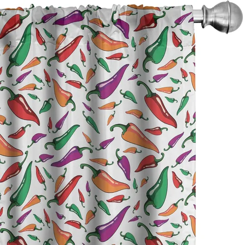 Vista 26 de Ambesonne Paquete de 2 cortinas otoñales para ventana, diseño otoñal con formas intrincadas en espiral y estampado de hojas voladoras, juego ligero