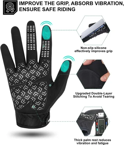 Vista 3 de Guantes de motocicleta RIGWARL para hombres y mujeres con función táctil, guante ligero para bicicleta de tierra antideslizante, guante de esqueleto