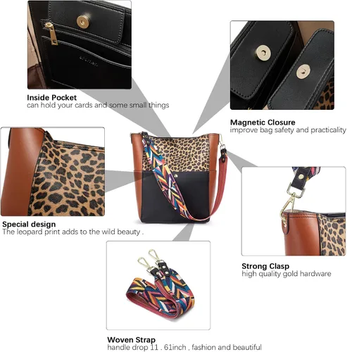 Vista 16 de BROMEN Bolsa Hobo para mujer, diseñada con cuero vegano, de hombro, bandolera